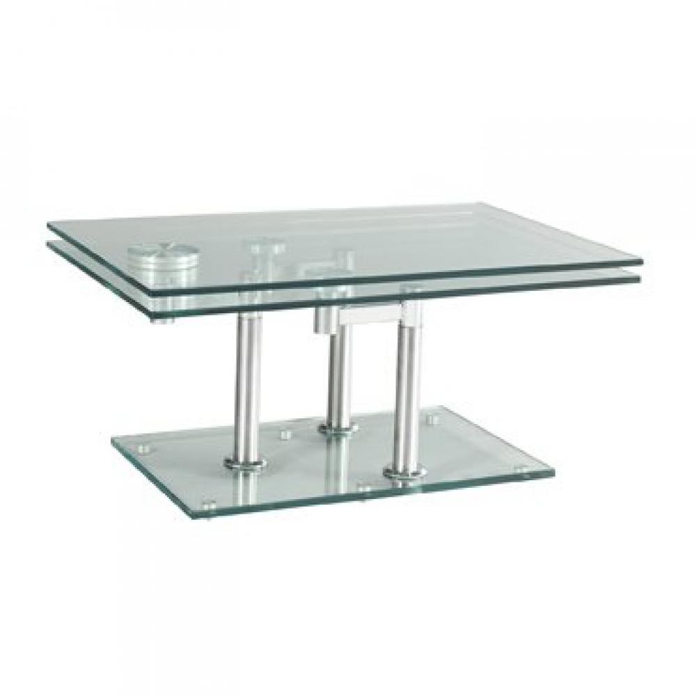 Table basse MATCH CHROME 2 plateaux pivotants en verre piétement chrome